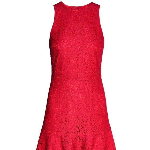 NWOT💕H & M Holiday Red Lace Midi Fit Flare Dress - Picture 6 of 12